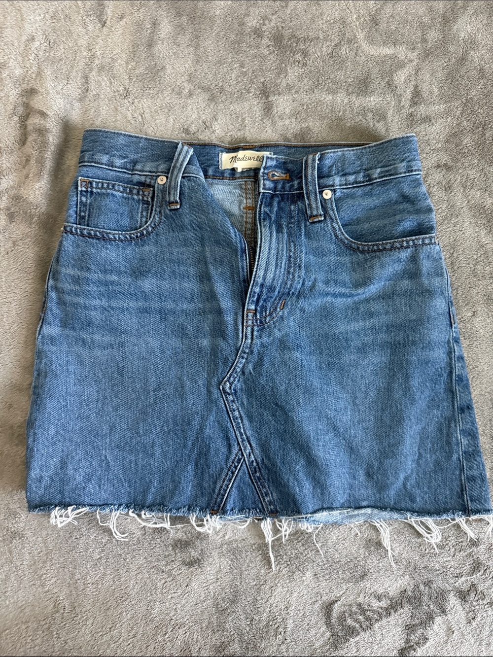 Madewell Medium Blue Denim Mini Skirt with Frayed Hem